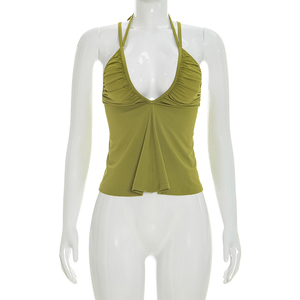 Viviblook C26TP117 Chaleco de Verano para Mujer, Nuevo, Sexy, Casual, de Color Sólido, Sin Mangas, con Cordones, Plisado, para Damas - Product Image 2