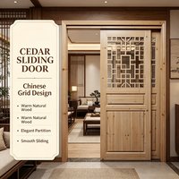 Wholesale Solid Fir Lattice Glass Sliding Door Natural Timber Sliding Door for House