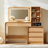 Meuble de chambre rustique blanc, coiffeuse avec tiroirs cannelés, sculpture artisanale, miroir coulissant réglable