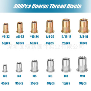 Rivet Nuts Set 400Pcs Sae Standard Galvanized Carbon Steel Knurled Head Self Tapping Rivets With Washer - Product Image 2