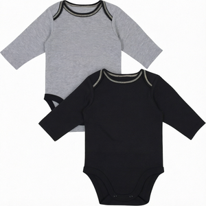 Infant <b>Long</b> <b>Sleeve</b> <b>Bodysuit</b> 2 Piece Romper Set Grey <b>Black</b> Snap Closure for Baby - Product Image 1