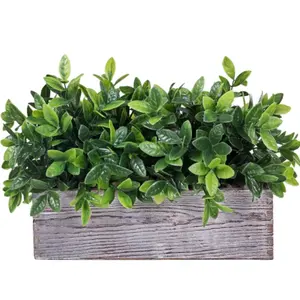 Artificial Eucalyptus Plant in Rustic Rectangular Wooden Box Herb Greenery Arrangement for Farmhouse Wedding Table Centerpiece