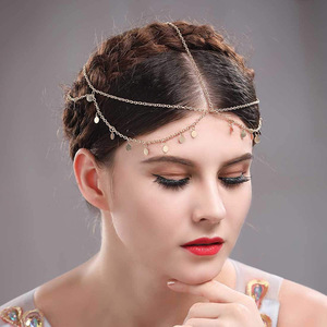 Tocado nupcial estilo bohemio, diadema de cadena de múltiples capas con cuentas colgantes para mujer, accesorios elegantes para boda - Product Image 2