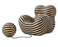 Pouf gonflable en PVC noir rayé, style vintage, portable, rond, sculptural, design affirmé, relaxant, imperméable, compressé, pour salon