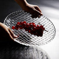 Plateau de service en verre ultra-transparent pour banquets chinois, grand plateau tressé pour fraises, fruits coupés, gâteaux et desserts