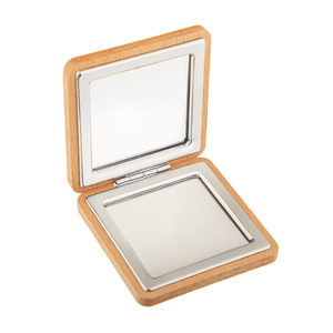 Espejo Compacto Cuadrado de Madera de Haya Natural Ecológica de 60x60 mm, Marco de Metal Plateado, Espejo de Bolsillo de Doble Cara con Cristal HD - Product Image 2
