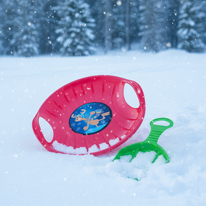 Ensemble de deux glisseurs et luges en plastique rose, diamètre 60 cm, durables pour enfants, pour la glisse sur neige en extérieur en hiver - Product Image 4
