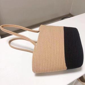 Cotton Rope Woven Tote Bag Solid Color Horizontal <b>Square</b> Summer Beach Bag For Women Everyday Use - Product Image 2