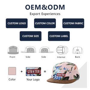 Casquette de <span class=keywords><strong>camping</strong></span> en daim à 5 panneaux avec motif floral tropical personnalisé, visière plate et patch brodé - Product Image 3