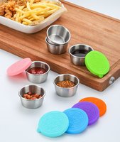 Ensemble de 6 bols à sauce en acier inoxydable de 40 ml pour assaisonnement, trempette, sauce tomate, confiture, avec couvercle en silicone coloré