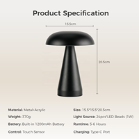 Lampes de table en forme de champignon en métal doré de luxe nordique Décoration moderne de la maison Contrôle tactile Lampes de nuit LED sans fil