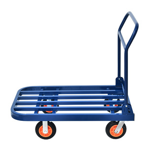 Chariot à plateforme pliable bleu avec cadre en acier et quatre roues pour usage industriel - Product Image 4