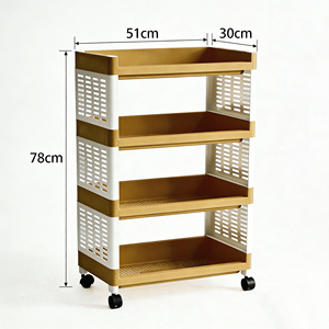 Scaffale portaoggetti leggero e smontabile in plastica PP multistrato con ruote per cucina, camera da letto, soggiorno - 4 ripiani per snack - Product Image 4
