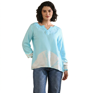 Maaesa Blusa Ligera de Verano para Mujer, Casual, de Rayón, con Estampado Tie-Dye, Cuello en V, Manga Larga, Colección de Diseñador - Product Image 1