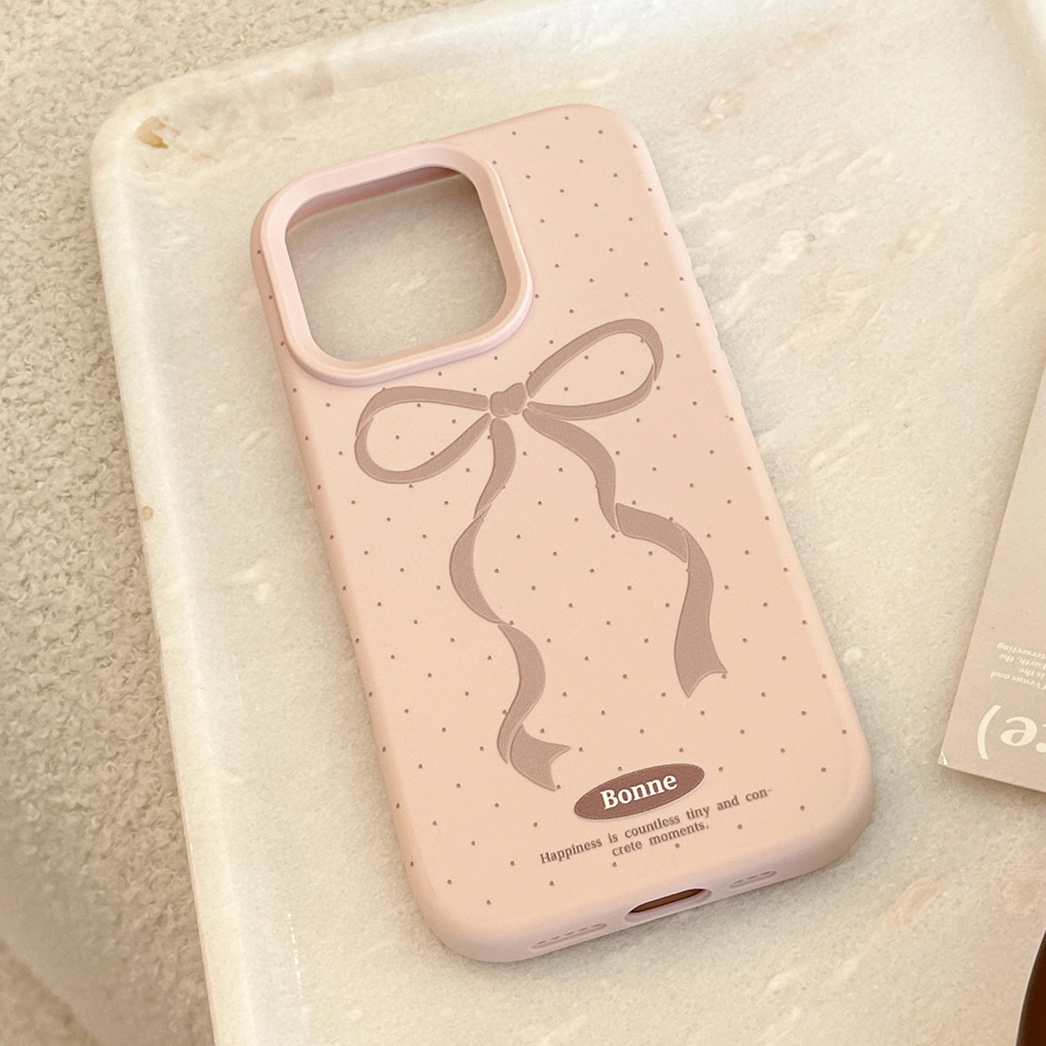 Bean pink with gray polka dot ribbon bow