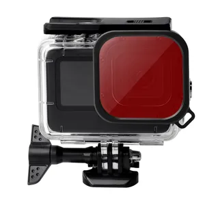 Casing kamera aksi tahan air + penutup belakang sentuh + casing Kit Filter lensa warna untuk kamera GoPro HERO 11/10/9 hitam