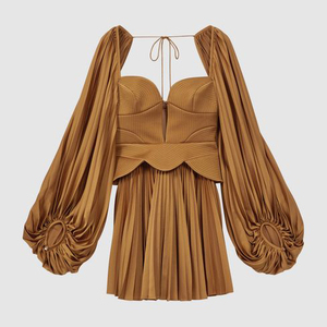 Bán Buôn Mới Tùy Chỉnh Phụ Nữ Mùa Xuân Mùa Hè Peplum Pleated Mini Dress Người Yêu Đường Viền Cổ Áo Thanh Lịch Sexy Rắn Ăn Mặc - Product Image 5