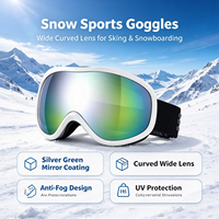Masque de ski blanc avec monture argentée et verre miroir vert, lentille large incurvée, anti-buée, protection UV, pour snowboard, compatible avec lunettes de vue, OEM ODM