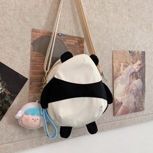 Cute Panda Crossbody Bag For Women Oval Zipper Closure Nylon Canvas Shoulder Bag Black With Pendant Summer 2023 - Product Image 4