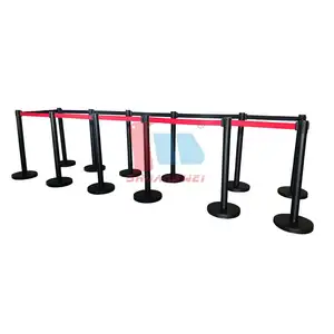 Customized Anti-Collision Steel Rope Queue Parking Isolation Belt Stanchion Post Crowd Control Traffic Barriers For Exhibition