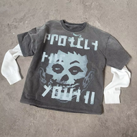 XJYD – Nouveau T-shirt Streetwear Personnalisé de Haute Qualité, Imprimé Numérique, Coupe Ample, Tricoté, Design Graphique Vintage, Lavage Délavé, Double Couche, Manches Longues