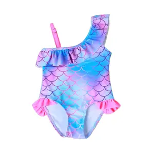 Costume da bagno con stampa personalizzata a coda di sirena per bambini set Bikini a balze per bambini 2 pezzi costumi da bagno per bambine