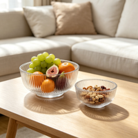 Bol en verre côtelé transparent, plat de service rond gaufré pour fruits, bonbons, collations, desserts, repas et décoration de table