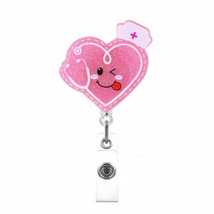 Vente en gros – Nouveauté 2026 : Porte-badges rétractables personnalisés en ABS avec cœurs roses scintillants pour la Saint-Valentin – Accessoires infirmiers à tirage facile - Product Image 6