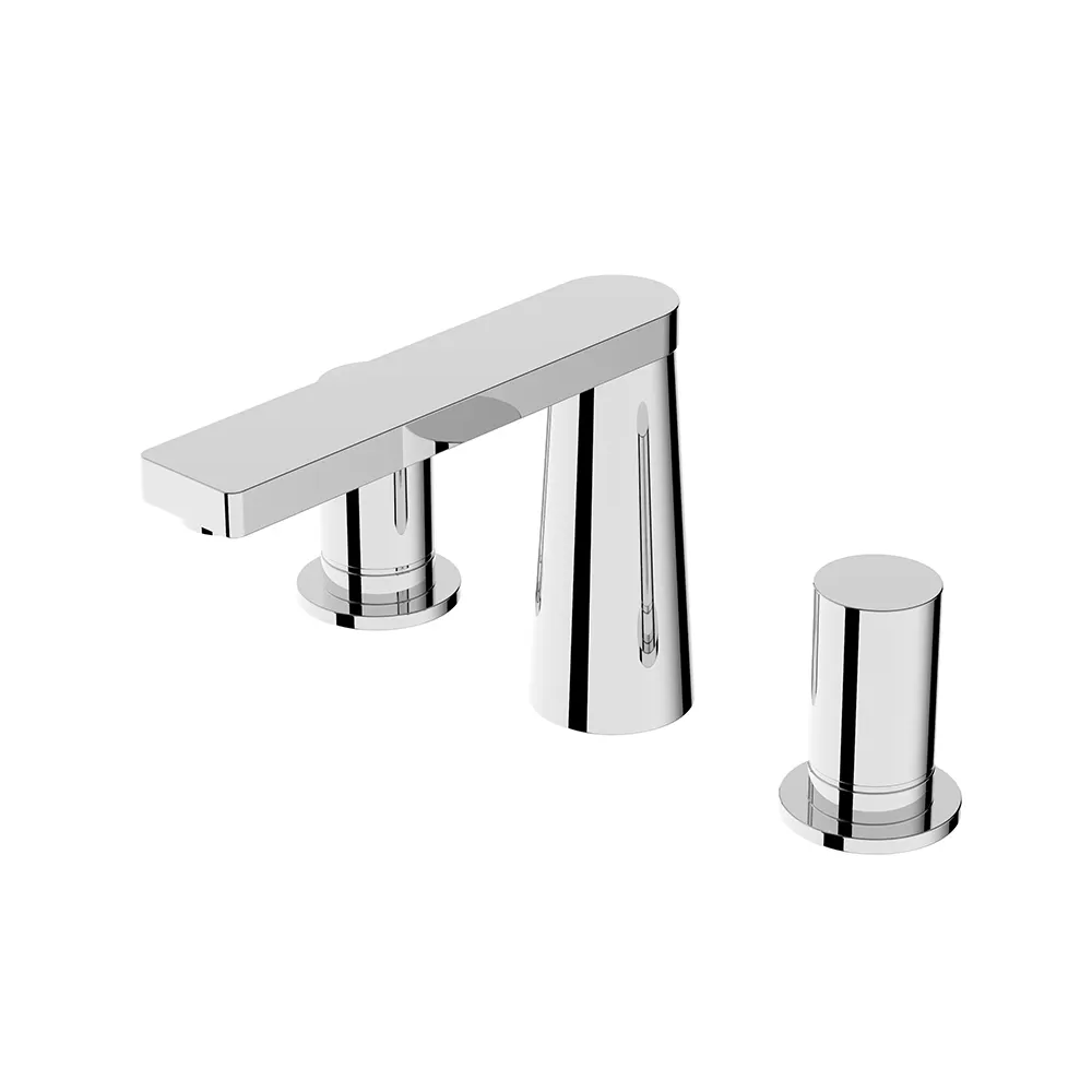 Contemporâneo 3 buracos Deck montado Latão Quente E Fria Torneiras Misturadoras Vanity Bathroom Basin Tap WC Faucet