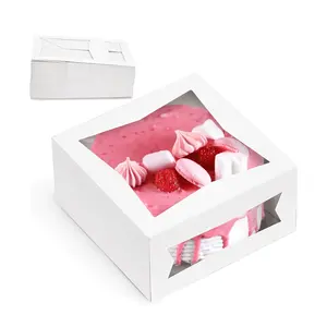 Recyclable 6x6x3 Blanc Petit Carton Noël Boulanger Cupcakes Biscuits et Pâtisserie Papier Emballage Coffrets cadeaux avec Fenêtre