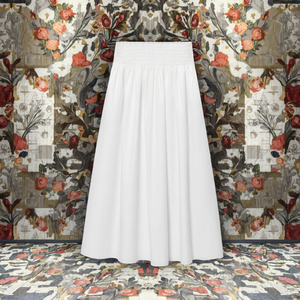 Jupe longue plissée blanche pour femme, coupe trapèze, taille élastique, 100 % polyester, style vintage, respirante, minimaliste, toutes saisons - Product Image 3
