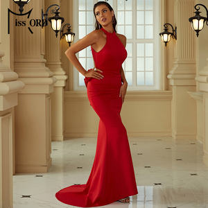 Corpetto con cavezza aperta dietro trenino lungo lungo lungo lungo lungo abito da ballo Sexy elegante abito da sera - Product Image 3