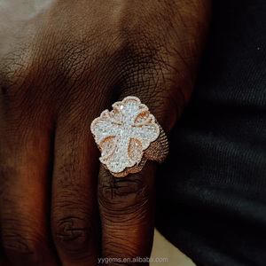 Diseño de moda <span class=keywords><strong>el</strong></span> anillo <span class=keywords><strong>cruzado</strong></span> de las Cruzadas 925 plata esterlina baguette moissanite chapado en oro anillos cubanos joyería de los hombres - Product Image 2