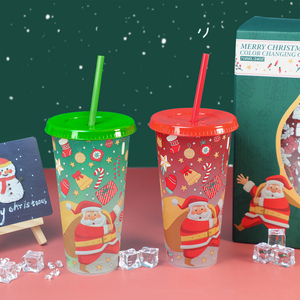 Ly đổi màu, cốc nhựa tái sử dụng, ly giữ nhiệt, uống nước lạnh, cà phê, 16-24oz, ly đổi màu có nắp và ống hút - Product Image 1