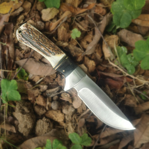 Coltello a lama fissa Full Tang di qualità tedesca con manico in corno di cervo naturale prezioso, OEM, per campeggio, autodifesa, sopravvivenza e caccia - Product Image 4