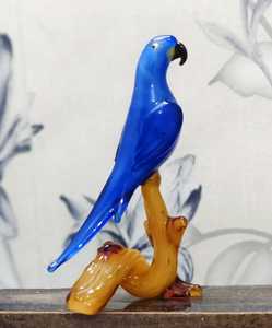 Figura de Loro de Vidrio Azul, Soplada a Mano, Decoración Animal de Estilo Contemporáneo, Adorno de Mesa de Forma Irregular - Product Image 3