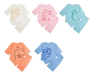 Novo elegante algodão roupas infantis meninas 3/4 mangas verão bonito dos desenhos animados crianças meninos pijamas