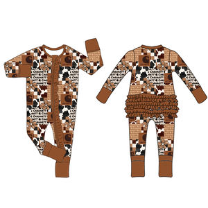 Prinzessin Rüschen benutzer definierte Mädchen Bambus Pyjamas bunten Druck Neugeborenen Baby Zippy zwei Wege ein PC Pjs Bambus - Product Image 4