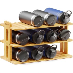 Support à bouteilles d'eau en bois Spacekid, 3 niveaux, organisateur de tasses en bois massif, étagère de rangement pour comptoir de cuisine avec support - Product Image 1