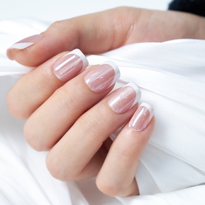 32 <span class=keywords><strong>faux</strong></span> <span class=keywords><strong>ongles</strong></span> courts carrés à pointe française, effet chatoyant nude œil de chat, brillants, prêts à poser, pour manucure quotidienne - Product Image 1