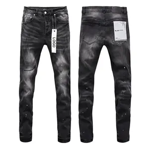 Groothandel Hoge Kwaliteit Straight Voor Paarse Merk Jeans Black Tag Slim Fit Casual Heren Distressed Jeans Met Logo
