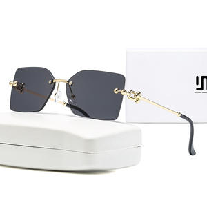 Lunettes de soleil Dilisha sans monture carrées en métal noir UV400 unisexe type 3 avec verres PC et emballage boîte - Product Image 1