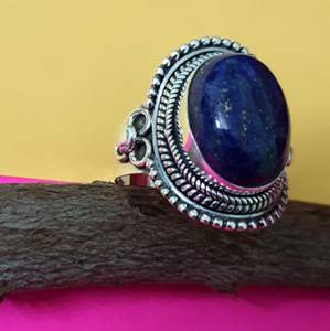 Pierre Lapis Lazulli naturelle, bijoux en argent Sterling 925, bague en cristal réglable pour femmes - Product Image 1