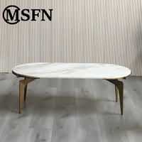 Table basse de salon moderne et luxueuse, pieds angulaires en acier inoxydable de forme ovale rose doré et durable, meubles d'appoint