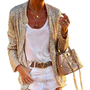 Women's <b>Sequined</b> Long Sleeve Blazer <b>Jacket</b> Gold Slim Fit Autumn Winter Elegant Coat - Product Image 5