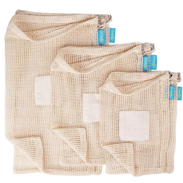 Eco Friendly Fruit Vegetable Produce Net String Shopping Reusable Cotton Mesh Bag
