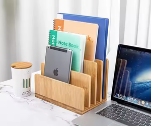 Organizador de Escritorio de Bambú 100% Natural para Archivos, Computadora, Teléfono, Almacenamiento de Escritorio, Carpeta para Papel, Porta Cuadernos, Contenedor de Correo para Oficina - Product Image 2