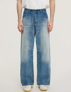 ODM OEM Unisex <span class=keywords><strong>uomo</strong></span> donna a vita alta Vintage Baggy mamma Denim <span class=keywords><strong>Jeans</strong></span> ricamati Monkey Wash Whisker elegante con bottone rivetto intrecciato - Product Image 5