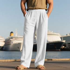 Men's Summer <strong>Linen</strong> <strong>Wide</strong> <strong>Leg</strong> Pants Casual Loose Fit Drawstring Waist Breathable Straight <strong>Leg</strong> Beach <strong>Trousers</strong> - Product Image 5