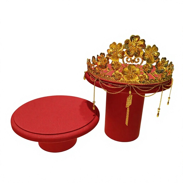 Golden Phoenix Crown High-end Wedding Day Red Gold and Silver Hairpin Jewelry Display Stand